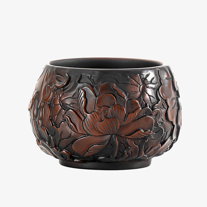 Ceramic Zen Teacup with Lotus & Dragon Design - 130ml Bowl