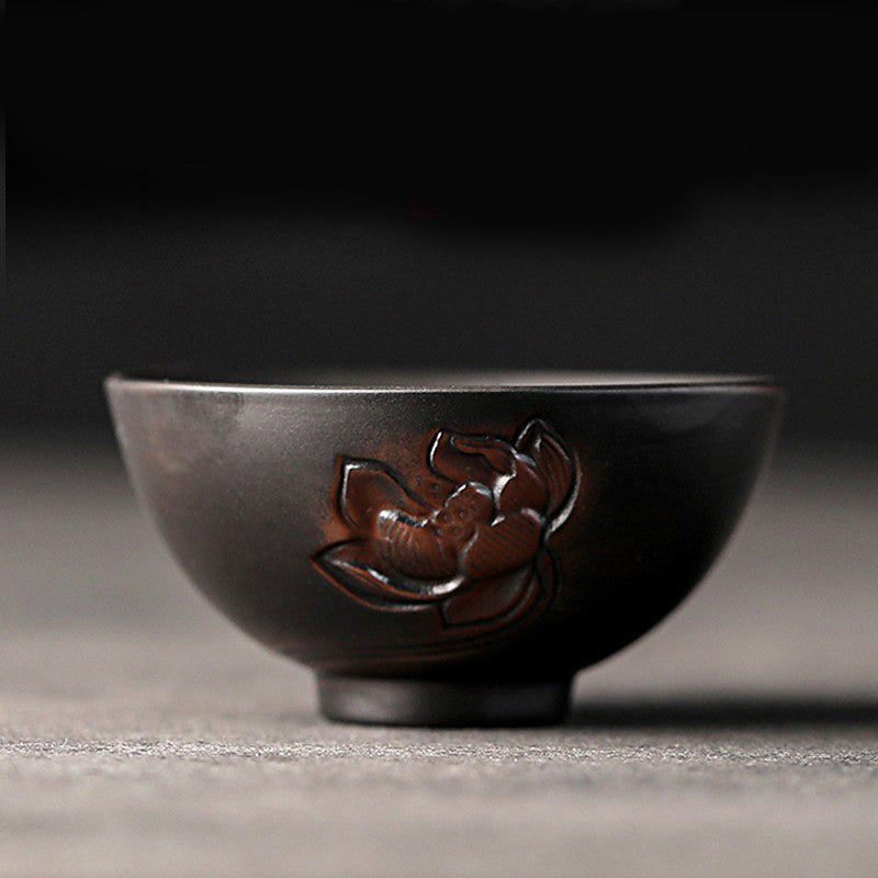 Ceramic Zen Teacup with Lotus & Dragon Design - 130ml Bowl