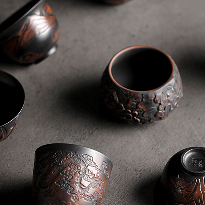 Ceramic Zen Teacup with Lotus & Dragon Design - 130ml Bowl