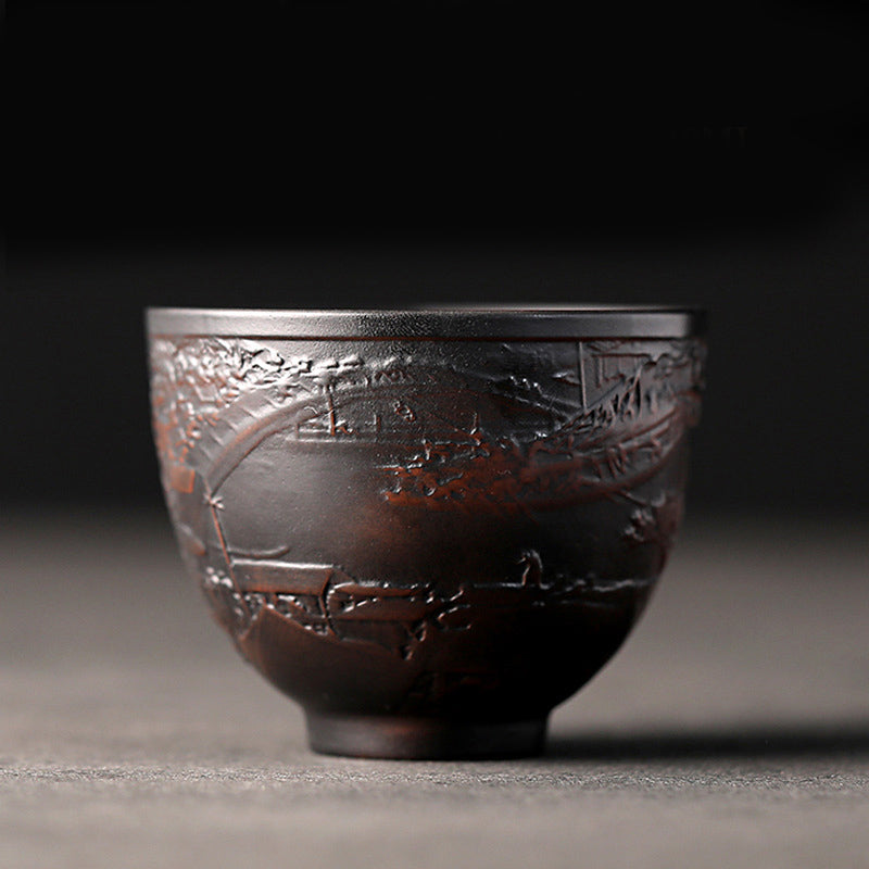 Ceramic Zen Teacup with Lotus & Dragon Design - 130ml Bowl