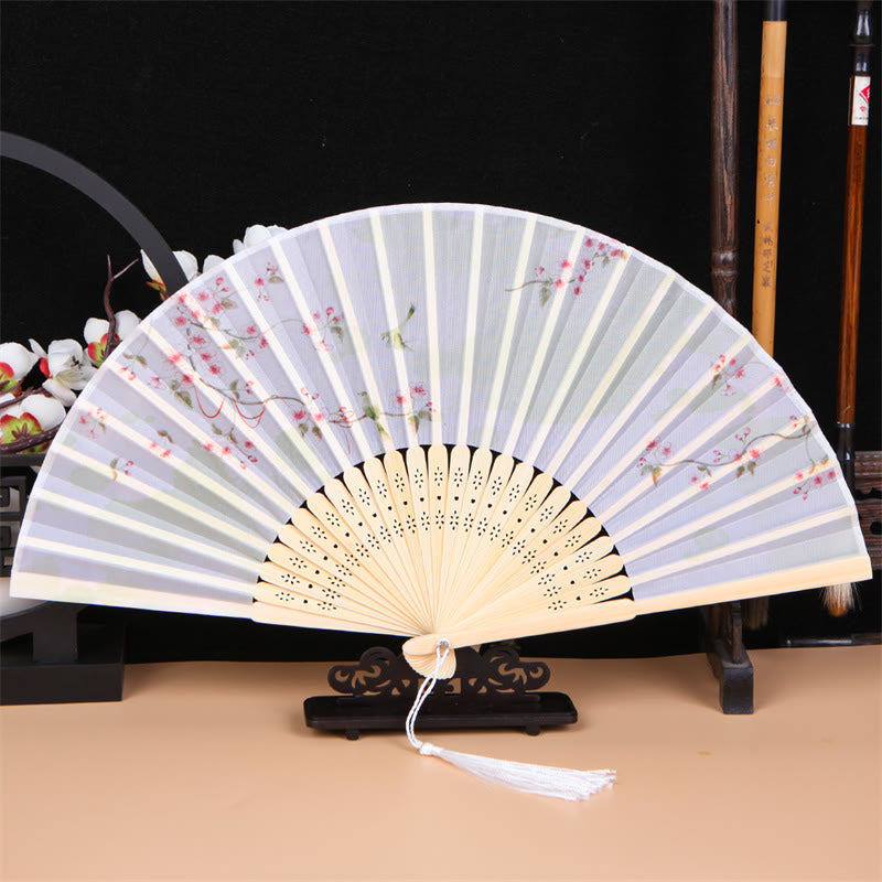 Classic Birds Singing Flowers Bamboo Folding Fan