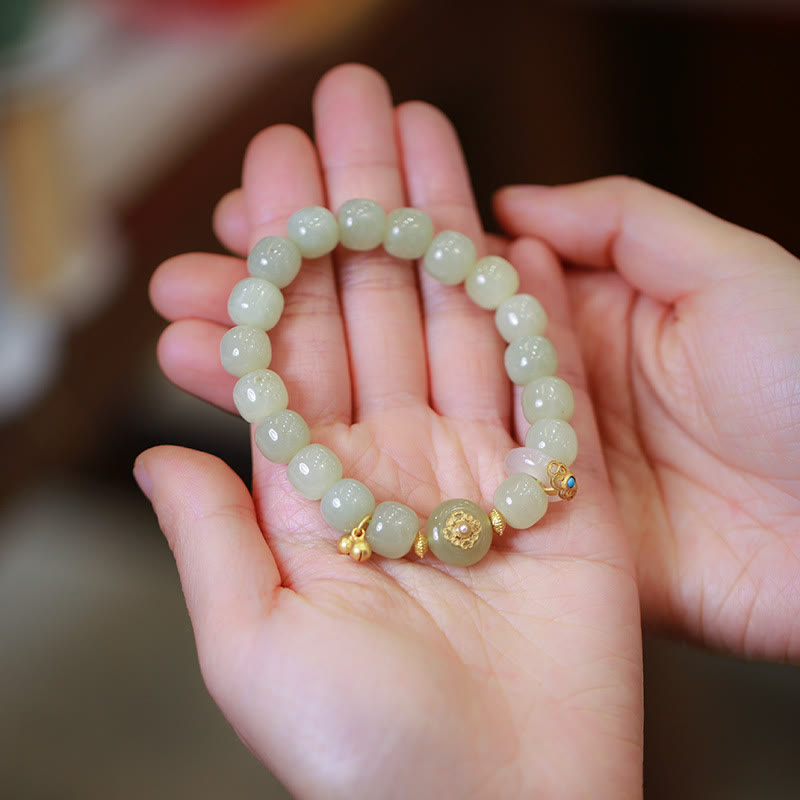 Natural Hetian Jade Luck Bracelet and Necklace Set