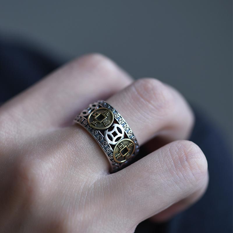 Five-Emperor Coins Adjustable Spiritual Ring | Protection & Balance