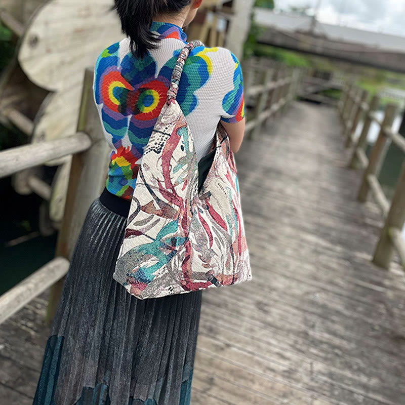 Handmade Embroidered Canvas Tote Bag Set with Spiritual Pattern