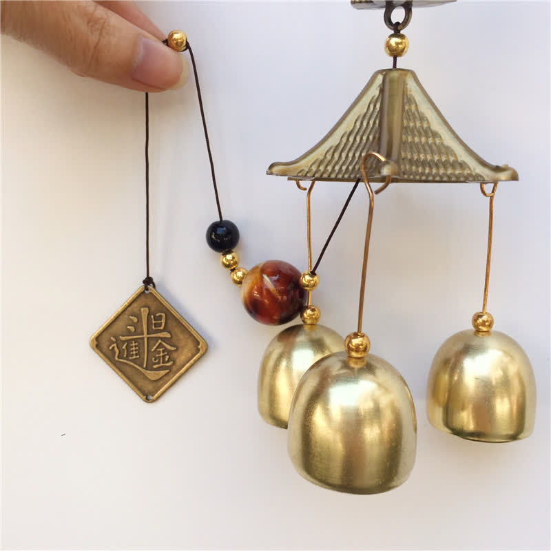 Copper Auspicious Wealth Cat Wall Hanging Chime | Zen Decor