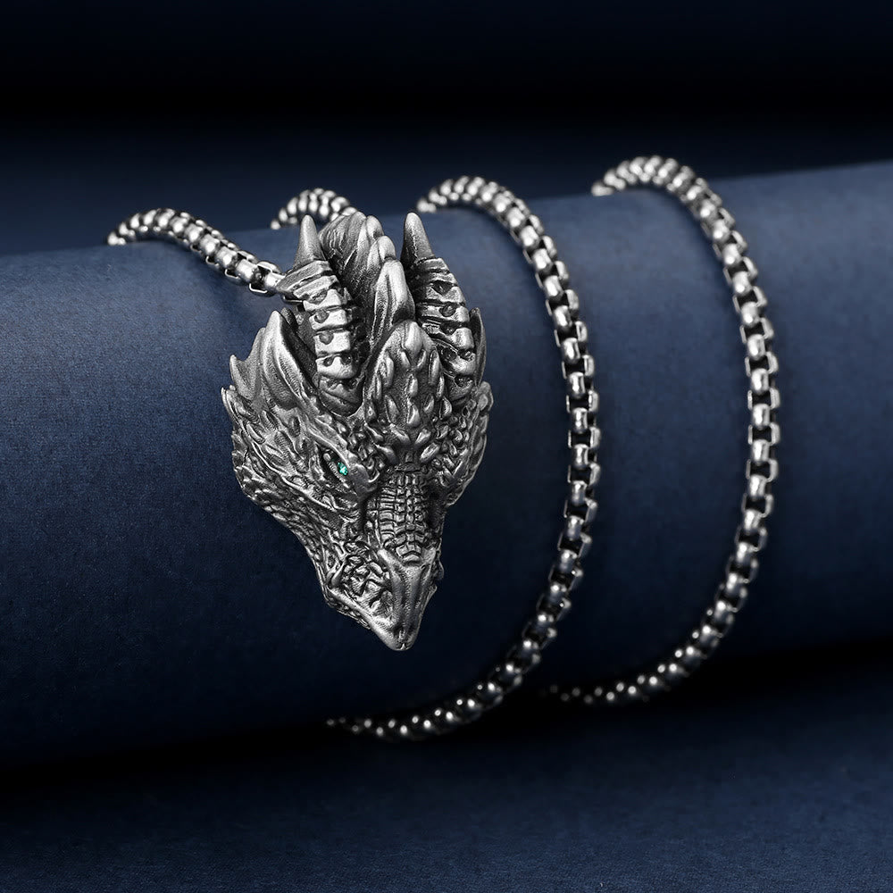 Pure Tin Dragon Head Protection Necklace Pendant