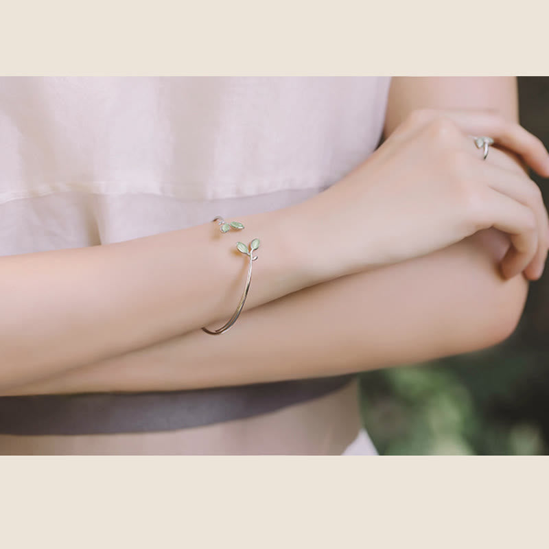 Copper Cat Eye Leaf Pattern Support Cuff Bracelet