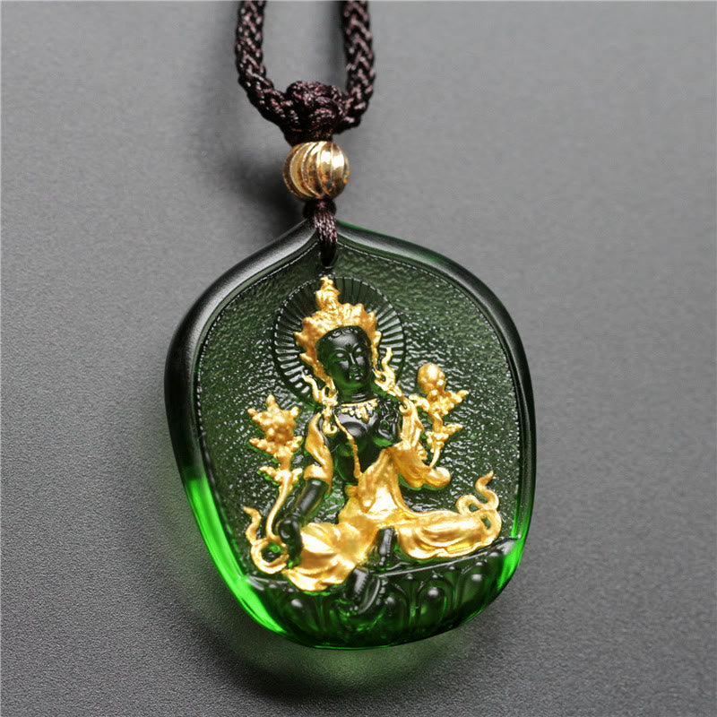 Liuli Crystal Green Tara Necklace | Spiritual Protection Pendant