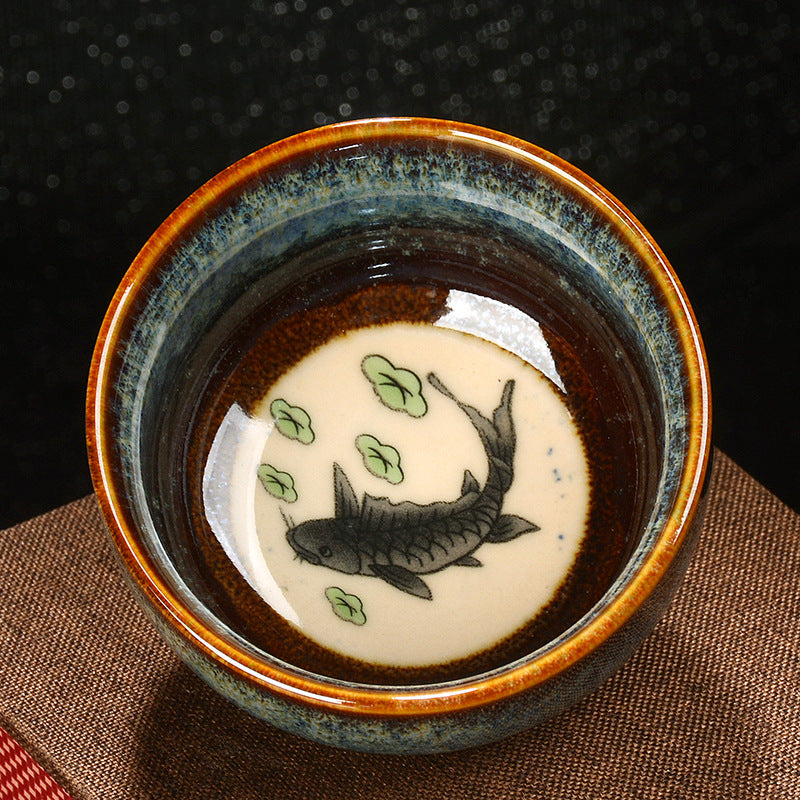 8cm Ceramic Jian Zhan Dragon Lotus Teacup | Zen Decor