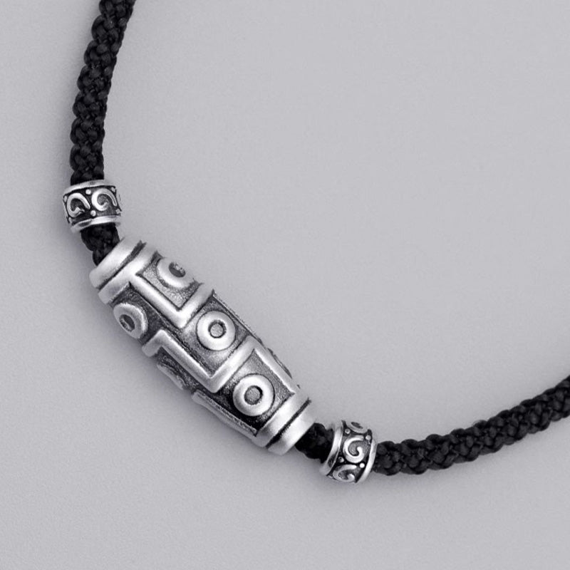 Sterling Silver Nine-Eye Dzi Bead Spiritual Protection Necklace