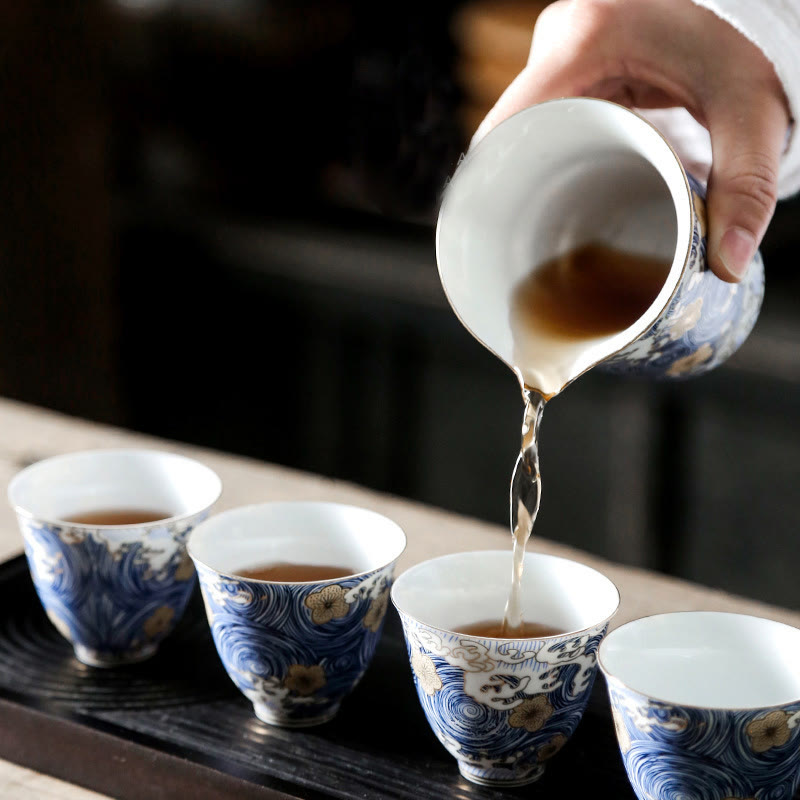 Vintage Ceramic Ocean Waves Teacup 60ml | Tableware