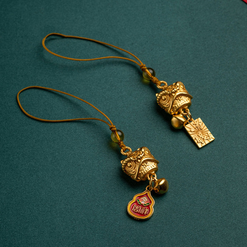 Copper Dancing Lion Phone Hanging Decoration for Wealth & Peace