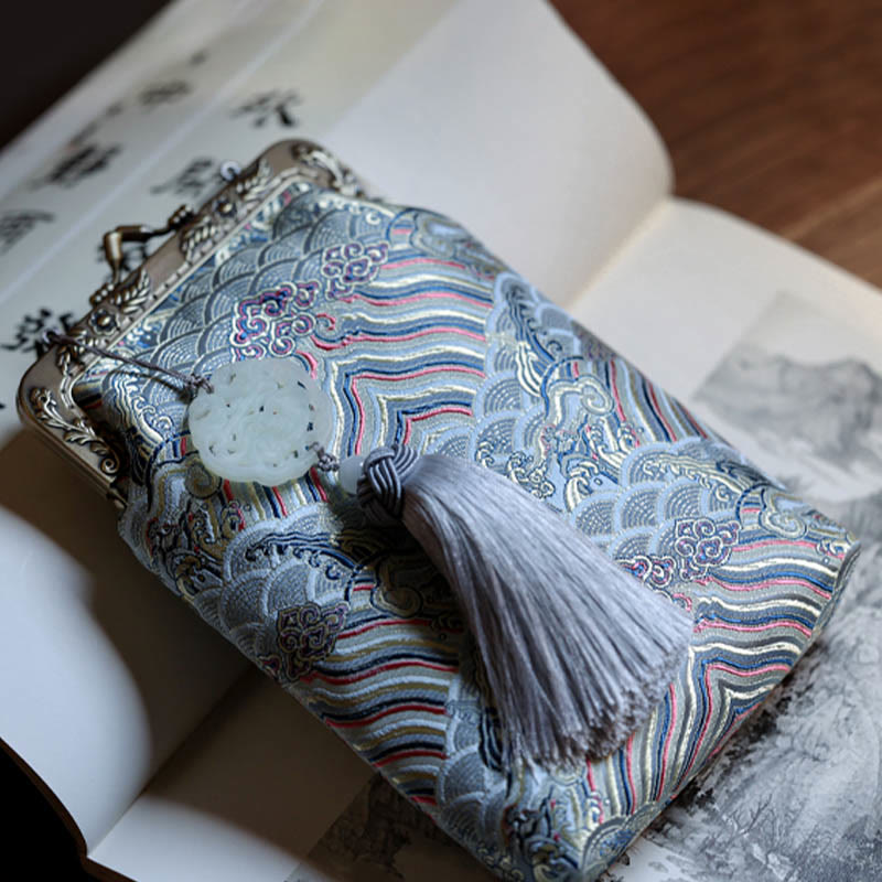 Small Blue Ocean Waves Crossbody Bag With Metal Chain