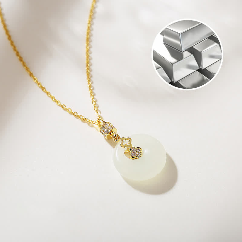 925 Sterling Silver Hetian White Jade Peace Buckle Necklace Unisex