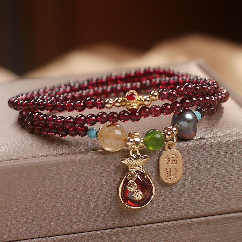 Multi-Layered Garnet Jade Wealth Protection Bracelet