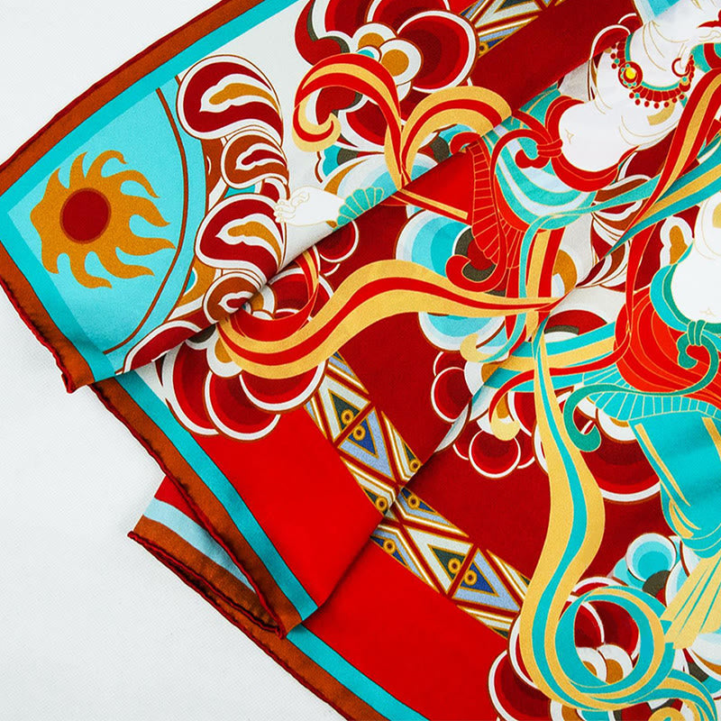 100% Mulberry Silk Dunhuang Scarf | Spiritual Shawl 90x90cm