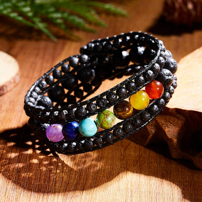 7 Chakra Gemstone Aromatherapy Bracelet with Lava Stones