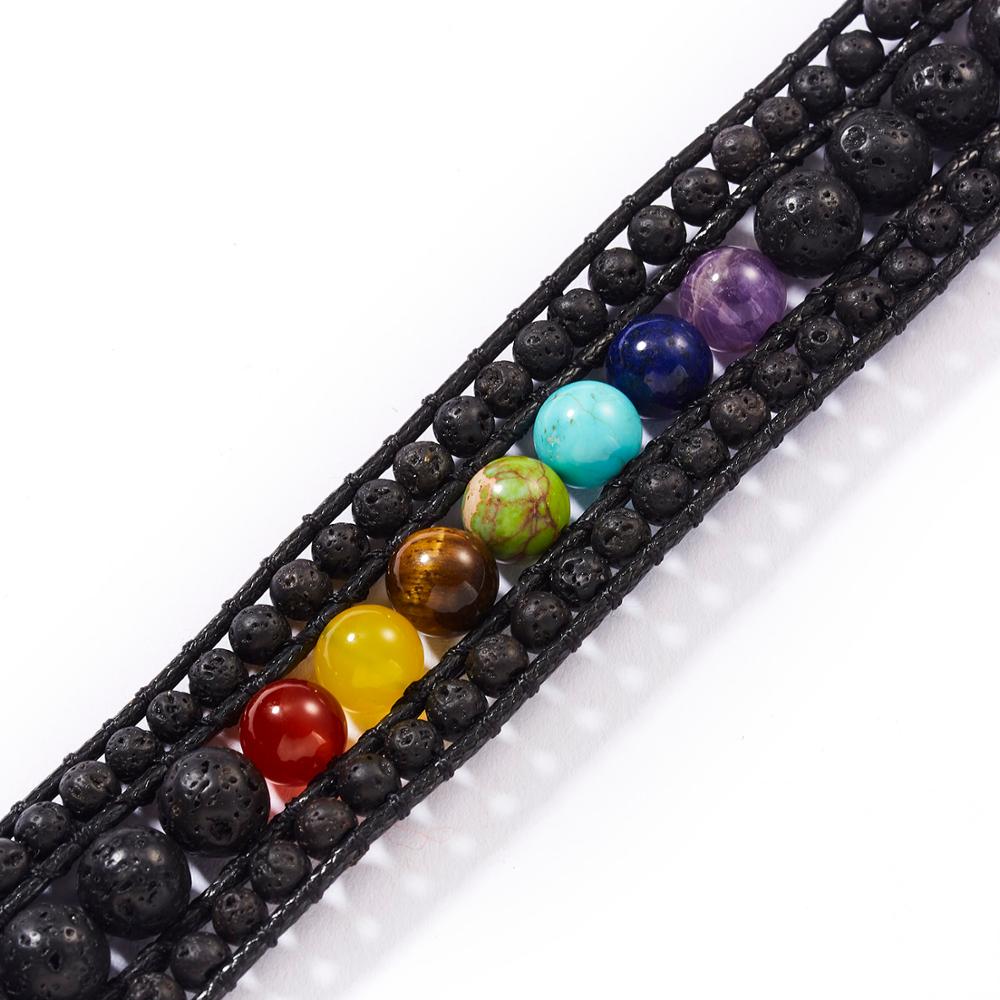 7 Chakra Gemstone Aromatherapy Bracelet with Lava Stones