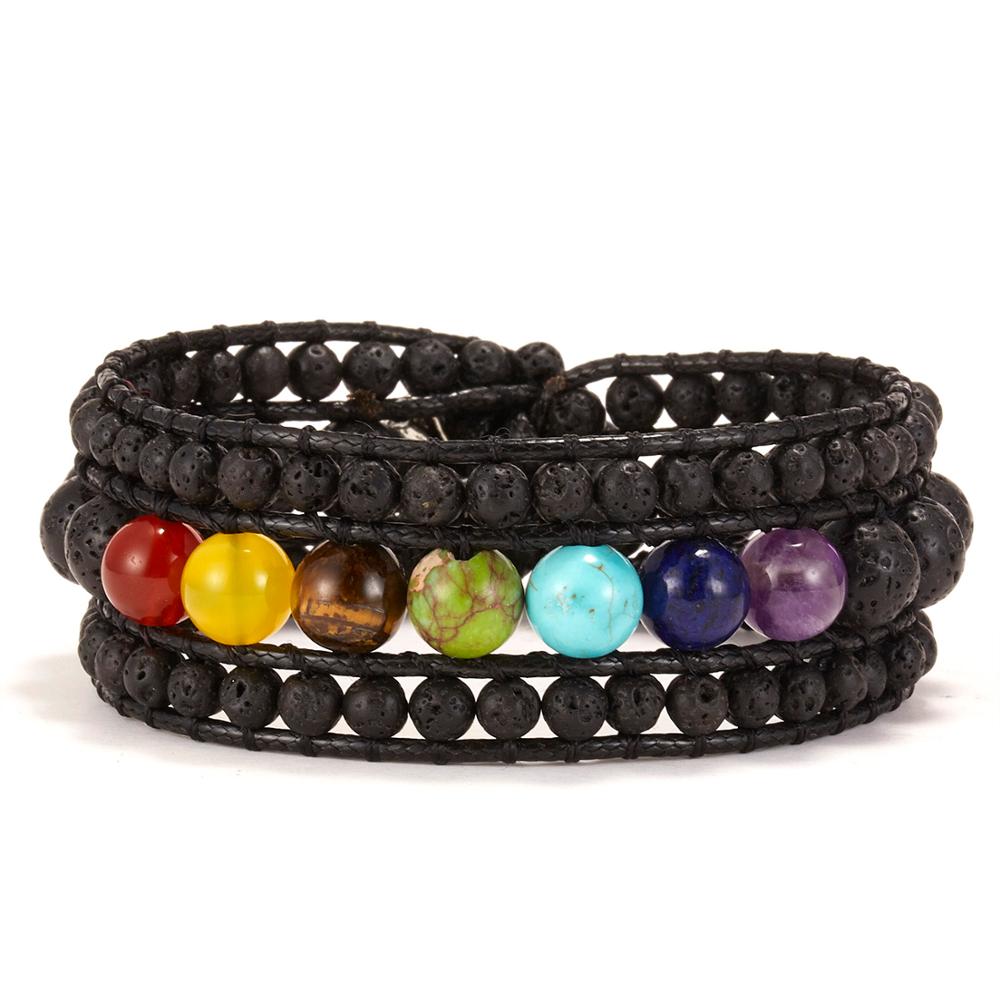 7 Chakra Gemstone Aromatherapy Bracelet with Lava Stones
