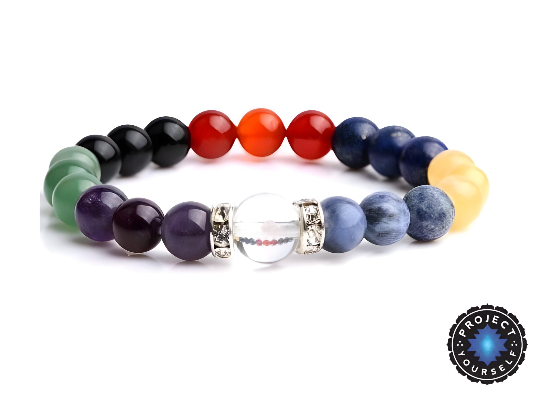 Chakra Balancing Bracelet with Clear Crystal Bead