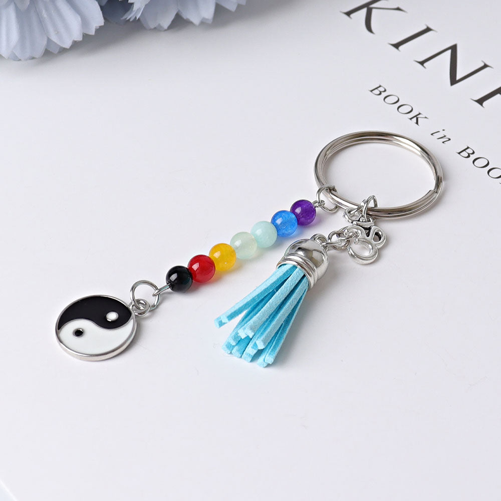 Chakra Tai Chi Key Chain with Colorful Beads and Tassel