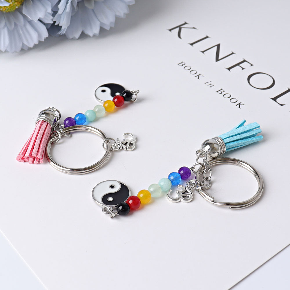 Chakra Tai Chi Key Chain with Colorful Beads and Tassel