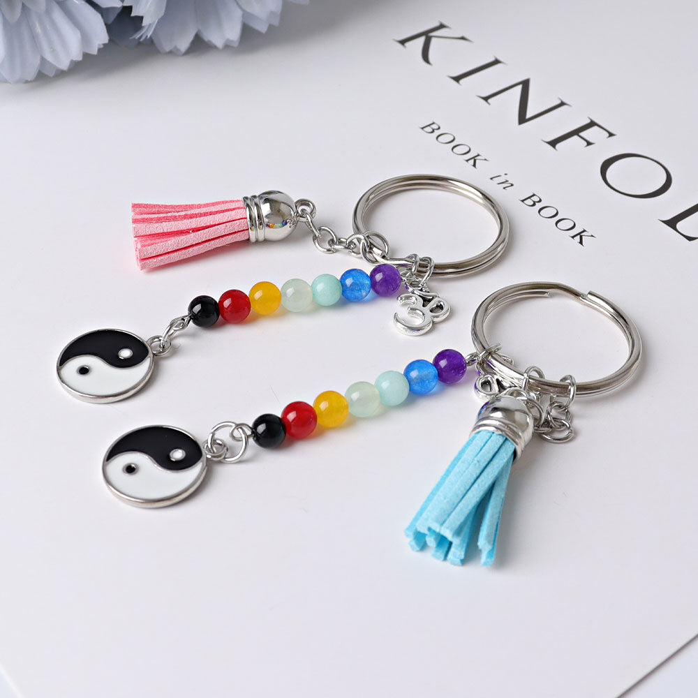 Chakra Tai Chi Key Chain with Colorful Beads and Tassel