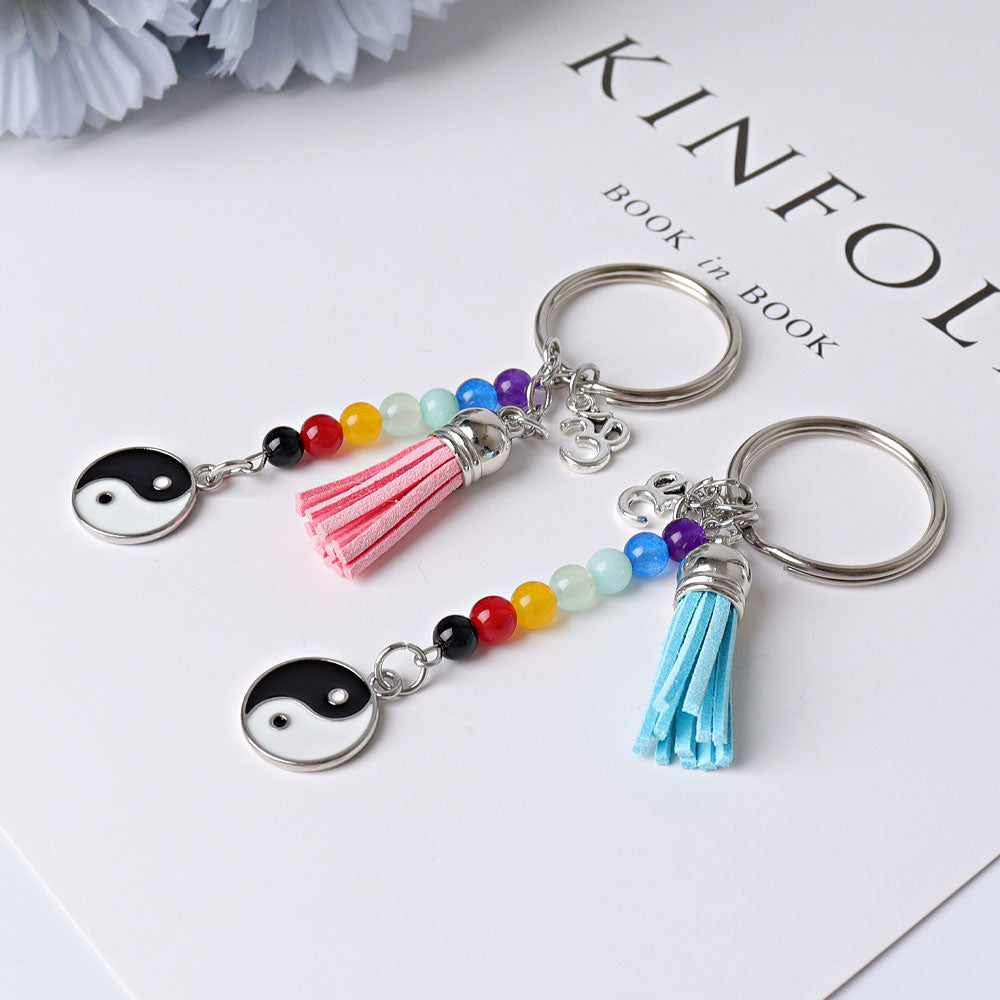 Chakra Tai Chi Key Chain with Colorful Beads and Tassel
