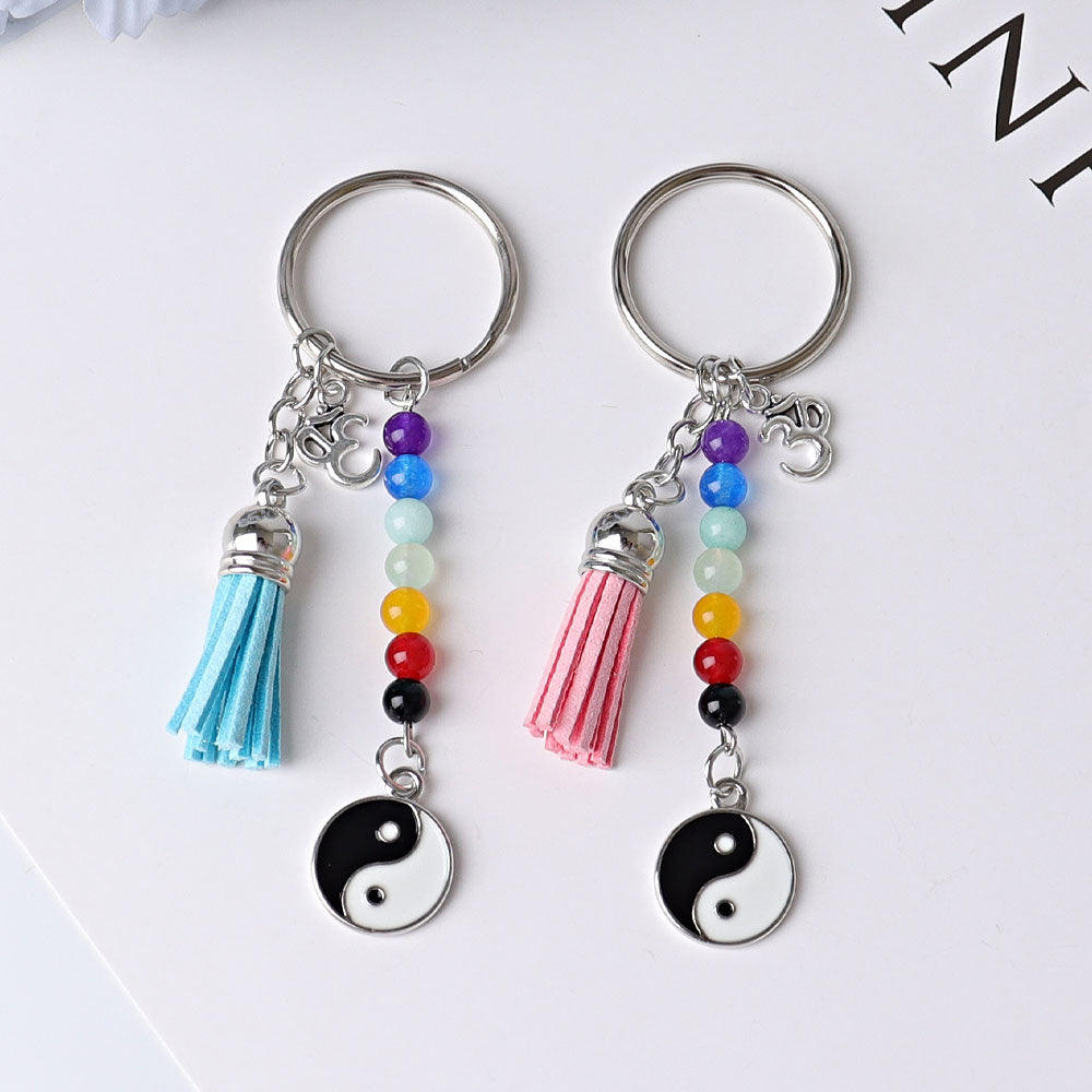 Chakra Tai Chi Key Chain with Colorful Beads and Tassel