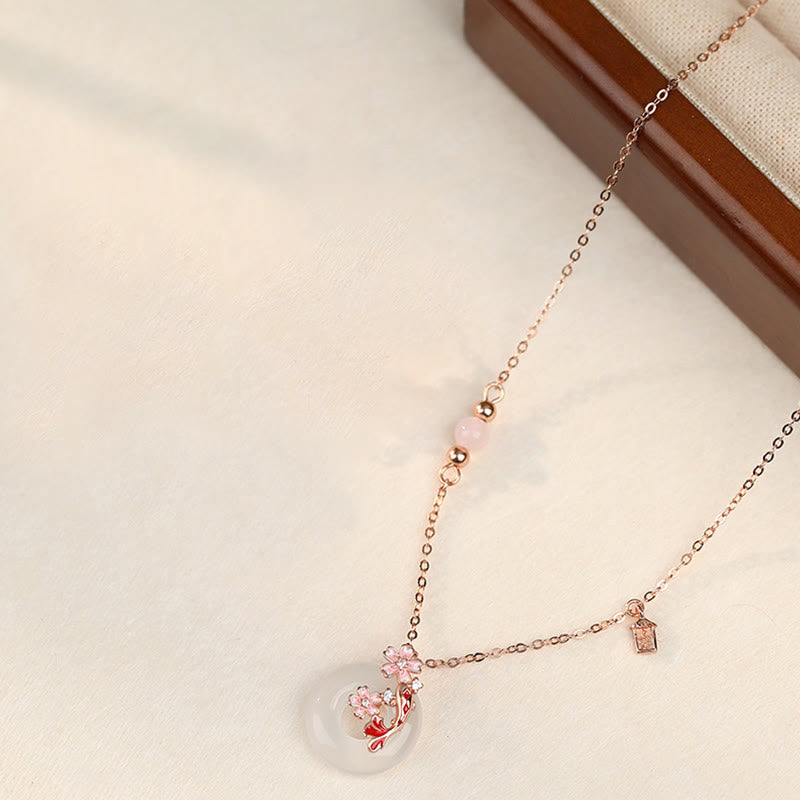 Chalcedony 925 Sterling Silver Koi Fish Peace Necklace Pendant