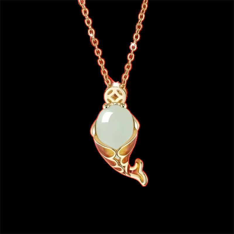 Chalcedony Koi Fish Bracelet Necklace for Luck & Wealth