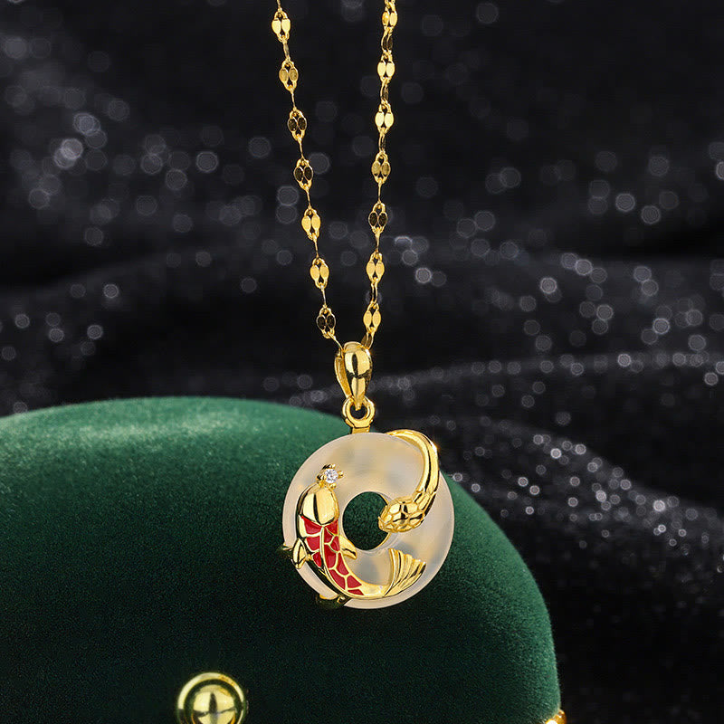 Chalcedony Koi Fish Necklace with Sterling Silver Peace Buckle