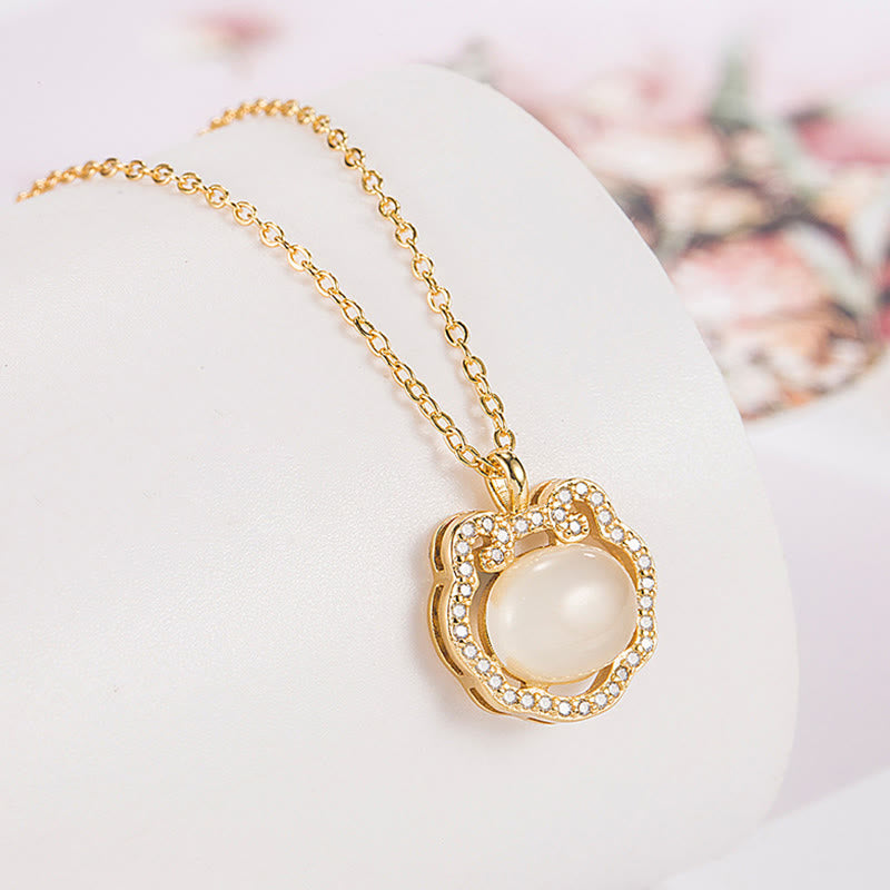 Chalcedony Lock of Good Wishes Positive Crystal Necklace