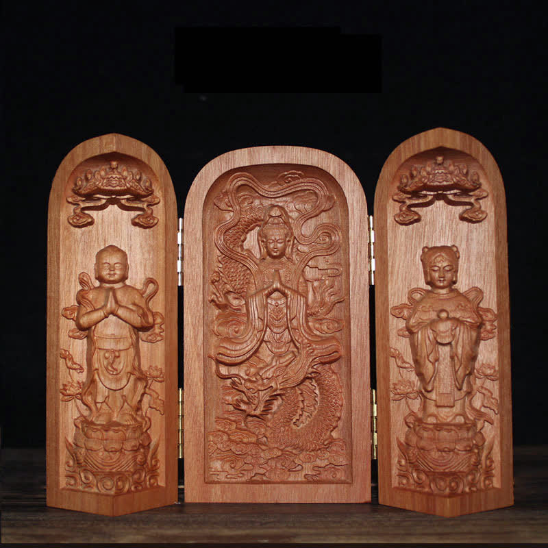 Cherry Wood Avalokitesvara Kwan Yin Buddha Altar Decoration