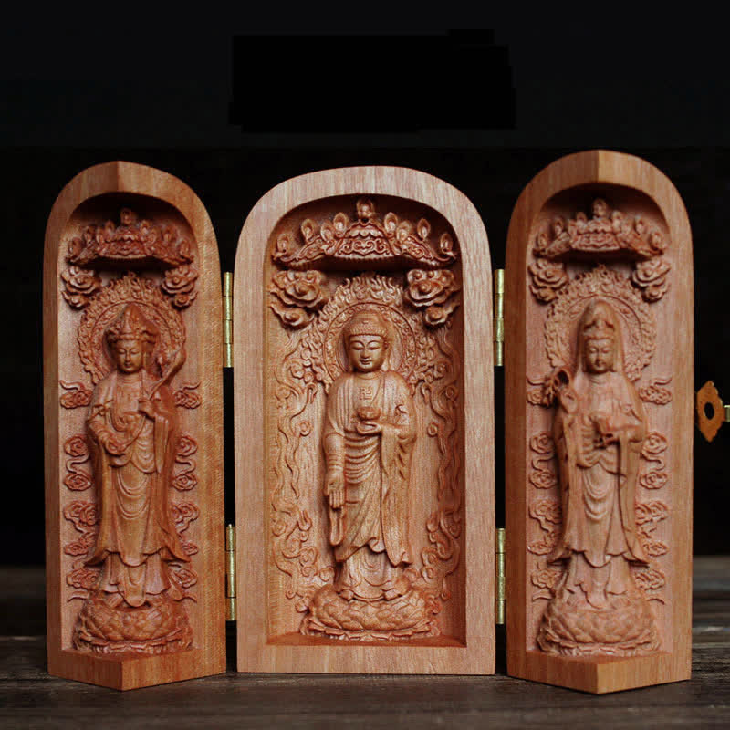 Cherry Wood Avalokitesvara Kwan Yin Buddha Altar Decoration