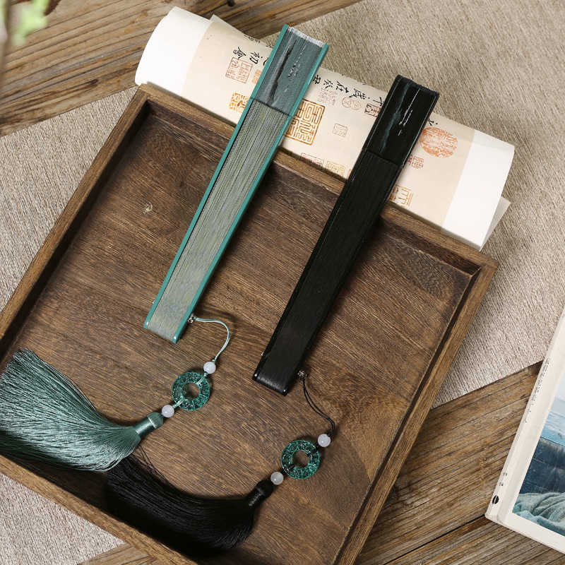 Chinese Folding Fan Silk Bamboo 22.5cm Retro Crane