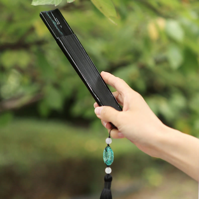 Chinese Folding Fan Silk Bamboo 22.5cm Retro Crane