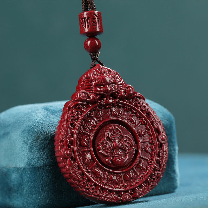 Chinese Zodiac Cinnabar Bagua Amulet Necklace Pendant