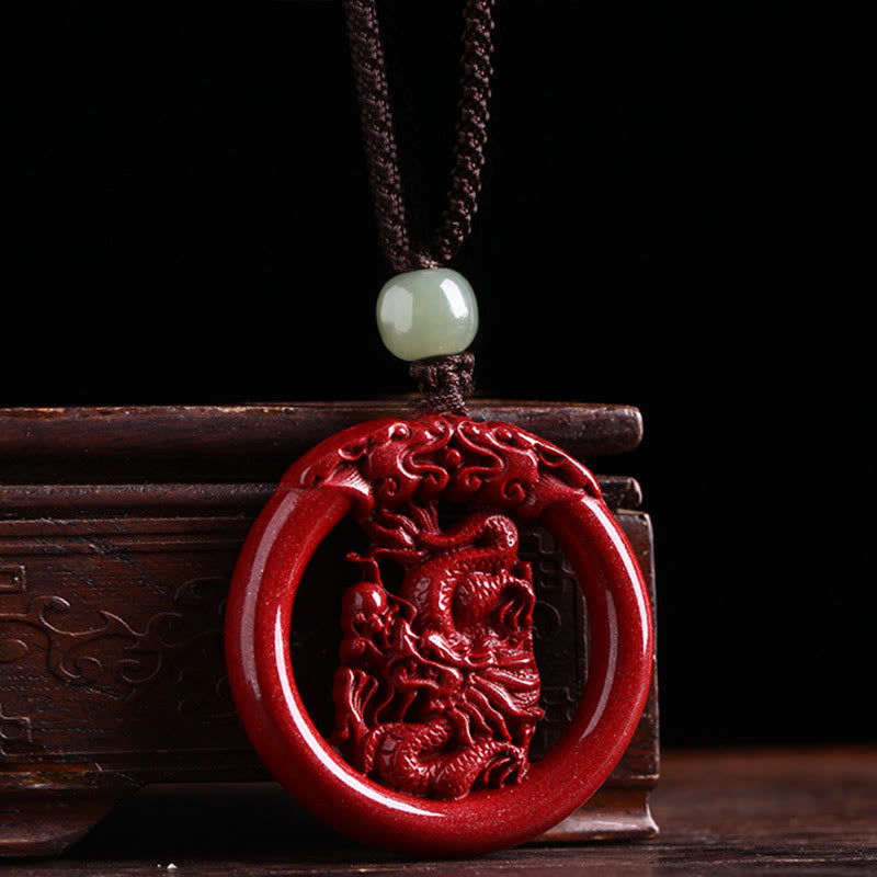 Chinese Zodiac Hetian Jade Cinnabar Peace Necklace