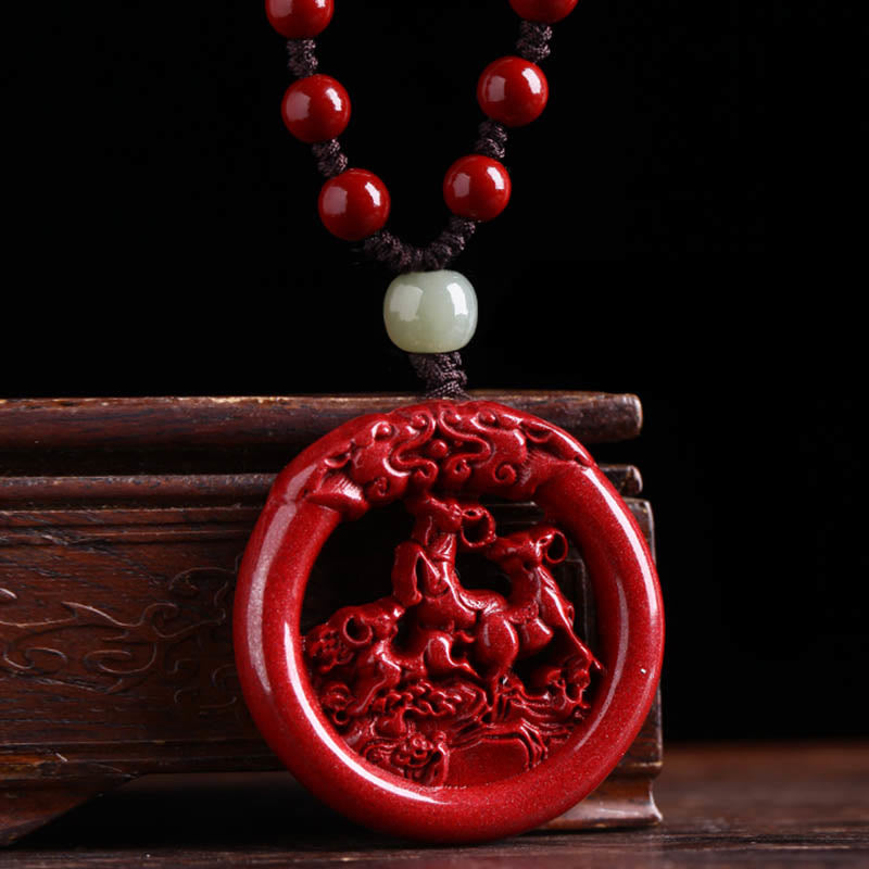 Chinese Zodiac Hetian Jade Cinnabar Peace Necklace