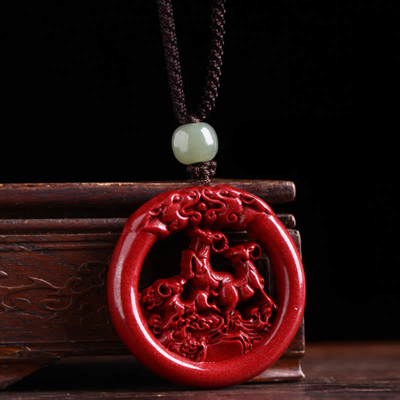 Chinese Zodiac Hetian Jade Cinnabar Peace Necklace
