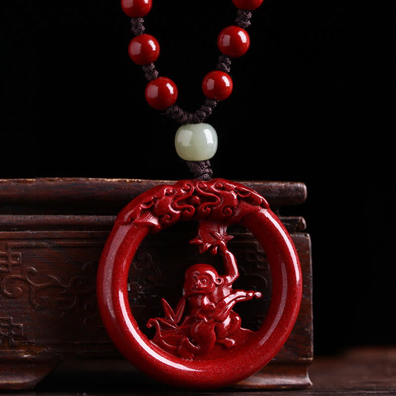 Chinese Zodiac Hetian Jade Cinnabar Peace Necklace