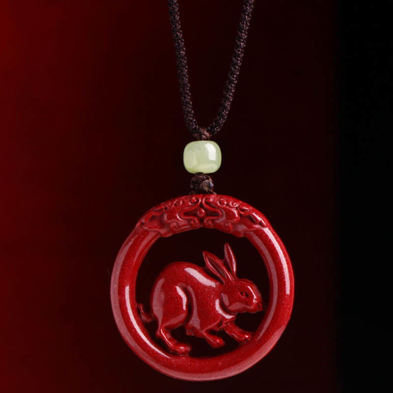 Chinese Zodiac Hetian Jade Cinnabar Peace Necklace