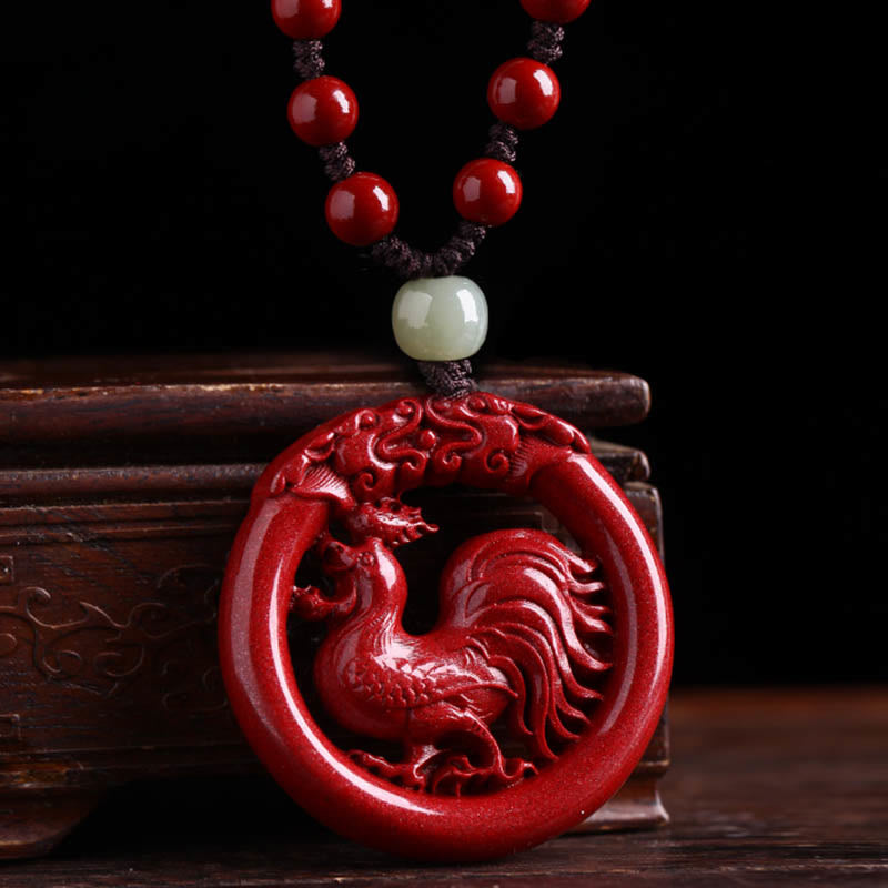 Chinese Zodiac Hetian Jade Cinnabar Peace Necklace