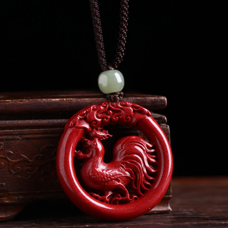Chinese Zodiac Hetian Jade Cinnabar Peace Necklace