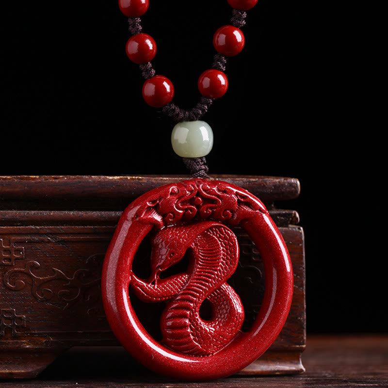 Chinese Zodiac Hetian Jade Cinnabar Peace Necklace