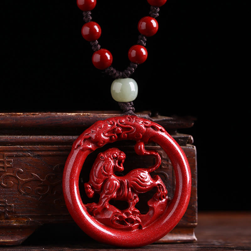 Chinese Zodiac Hetian Jade Cinnabar Peace Necklace