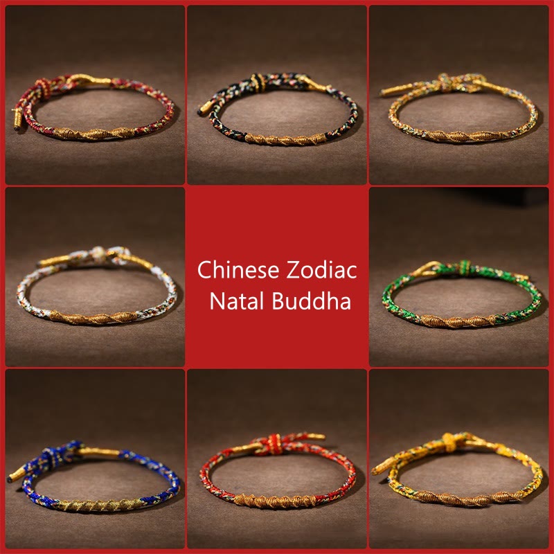 Chinese Zodiac Natal Buddha Braided Bracelet 14-17cm Protection Luck