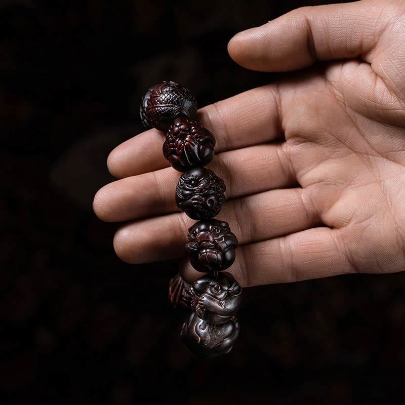 Chinese Zodiac Small Leaf Red Sandalwood Protection Bracelet
