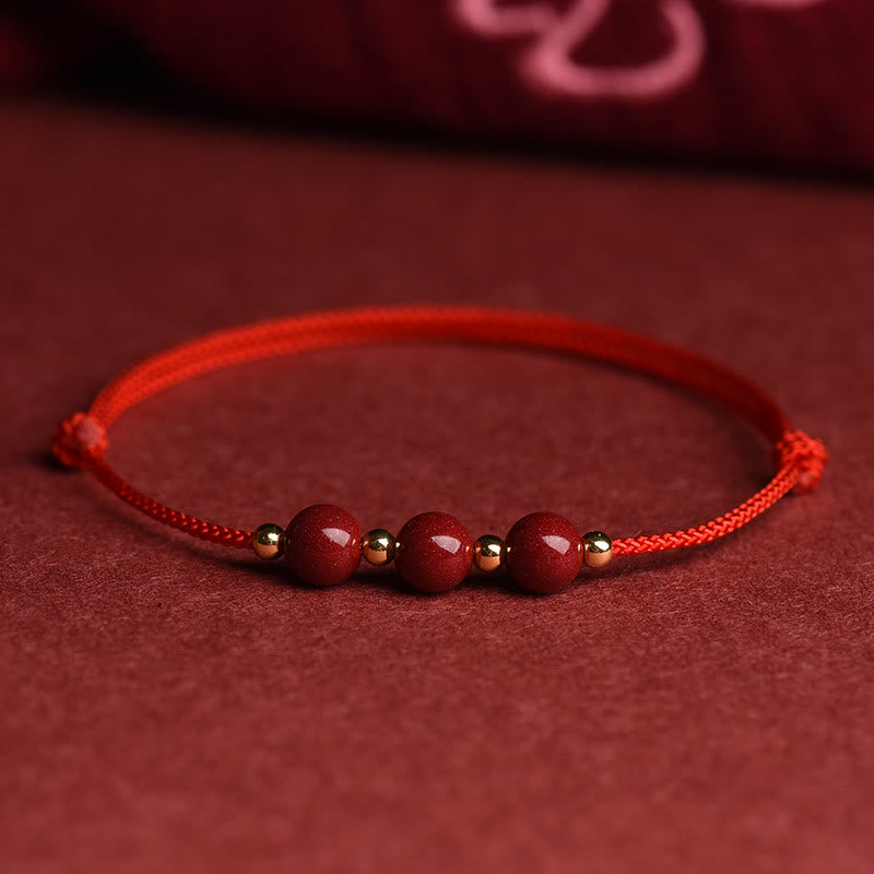 Cinnabar Bracelet and Anklet with Lucky Blessed String